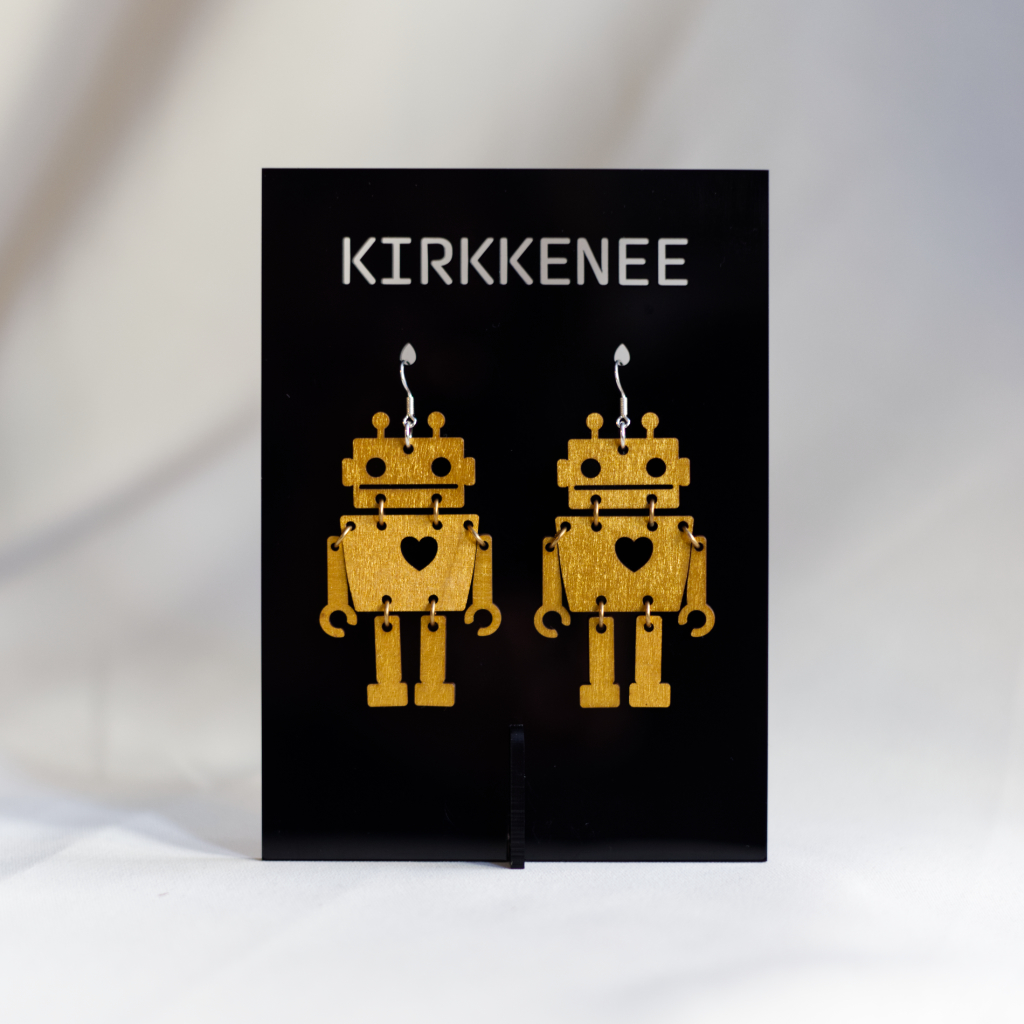 Robottirakkautta korvakorujen tuotekuva