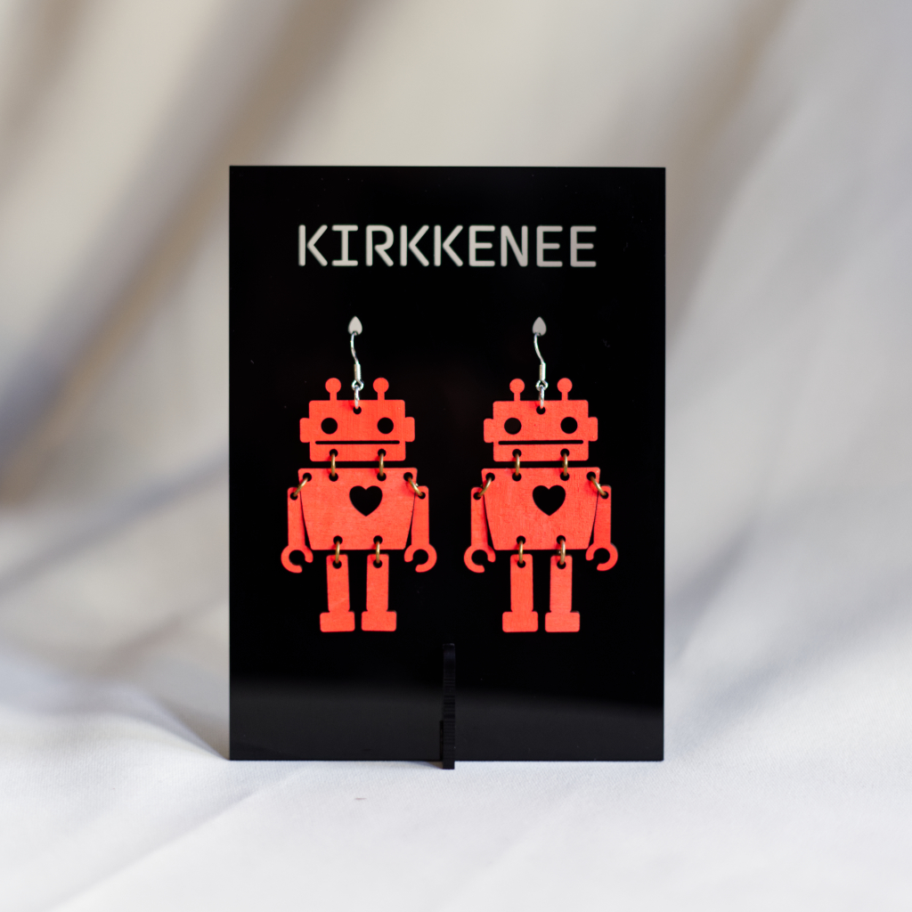 Robottirakkautta korvakorut neon punaiset